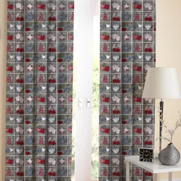 Airwill Grey Red 2 Pieces Abstract Cotton Room Darkening Long Door Curtain-15