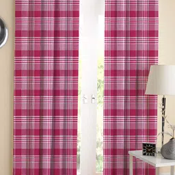 Airwill Pink & White 2Pcs Geometric  Room Darkening Long Door Curtain-image-77