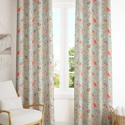 Trance Home Linen Jaipuri Green & Coral 2 Pieces Cotton Floral Long Door Curtain-image-24