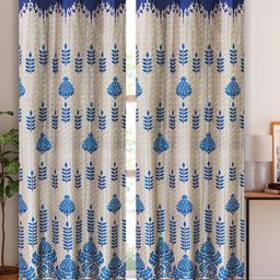 Aura Blue & Beige 2 Pieces Floral Printed Door Curtain-picture-23