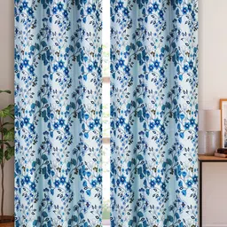 Aura Blue & White 2 Pieces Floral Door Curtain-23