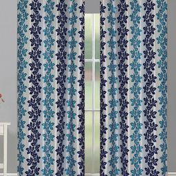 Aura Blue & White 2 Pieces Floral Printed Room Darkening Door Curtain-image-93
