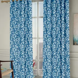 Homefab India Chinar Blue & White 2 Pieces Floral Door Curtains-30