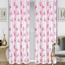 Aura Pink & White 2 Pieces Floral Door Curtain-20