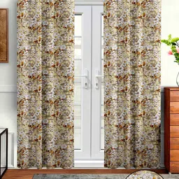 Aura Beige & White 2Pcs  Floral Regular Door Curtain-image-25