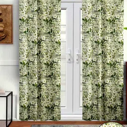 Aura Green & White 2Pcs Floral Door Curtain-18