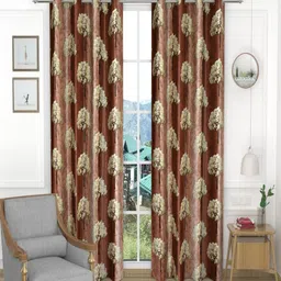 Homefab India Brown & Beige Set of 2 Floral Door Curtain-image-85