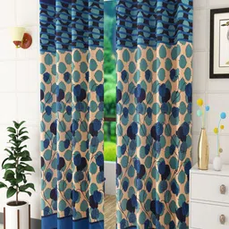 Homefab India Blue & Black Set of 2 Floral Door Curtain-image-23