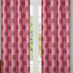 Aura Pink & Black 2 Pieces Floral Printed Room Darkening Door Curtain-image-87