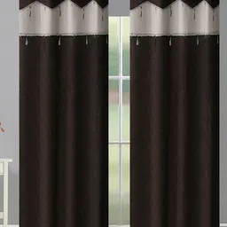 Aura Brown & Beige 2 Pieces Colourblocked Room Darkening Eyelet Door Curtains-53