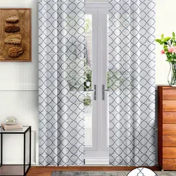 Cortina White & Grey Set of 2 Embroidered Sheer Long Door Curtain-26
