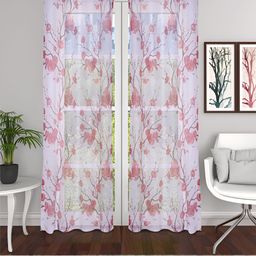 THE CONVERSION White & Maroon 2 Pieces Floral Sheer Long Door Curtain-10