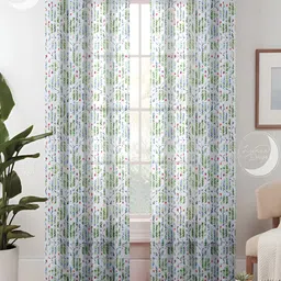 Lunar Days White & Green 2 Pieces Floral Sheer Long Door Curtain-image-96