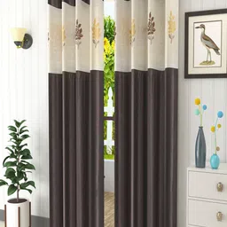 Homefab India Coffee Brown & Beige Set of 2 Ethnic Motifs Long Door Curtains-picture-1