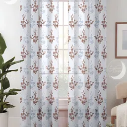 Lunar Days Brown & White 2 Pieces Floral Sheer Long Door Curtain Set-image-32