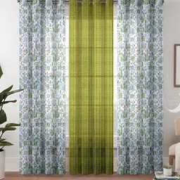 Lunar Days White & Green 3 Pieces Floral Sheer Long Door Curtains-image-36