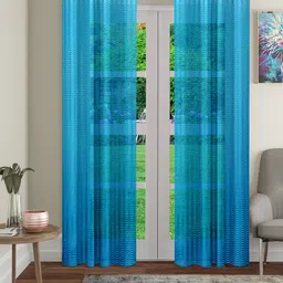Cortina Blue 2 Pieces Geometric Sheer Long Door Curtain-30