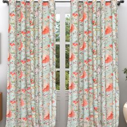 EasyGoods Green & Red Floral Printed Black Out Cotton Long Door Curtain-5