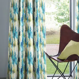 CASABLEU Lime Green & Blue 2 Pieces Floral Black Out Long Door Curtains-image-95