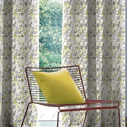 CASABLEU White & Lime Green 2 Pieces Floral Black Out Long Door Curtains-28