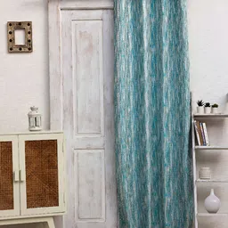 Ariana Turquoise Blue & White Abstract Jacquard Room Darkening Door Curtain-15
