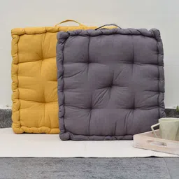 BLANC9 Set of 2 Yellow & Grey Solid Square Floor Cushion-6