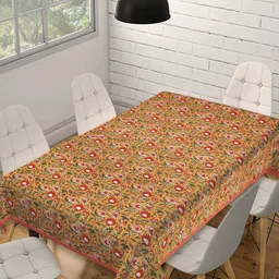 INDHOME LIFE Brown Floral Printed Pure Cotton 6 Seater Table Covers-image-93
