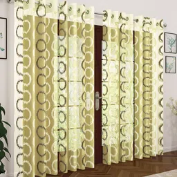 Story@home Olive Green & Cream-Coloured Set of 4 Geometric Sheer Door Curtain-5