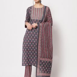 Vastralay Ethnic Motifs Printed Lace Work Pure Cotton Kurta with Trousers & Dupatta-18