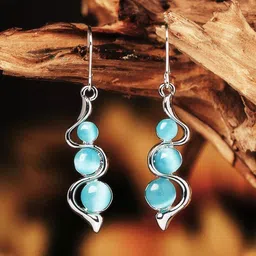 Yellow Chimes Silver-Toned Blue Stone Beaded Snake Design Drop Earrings-38