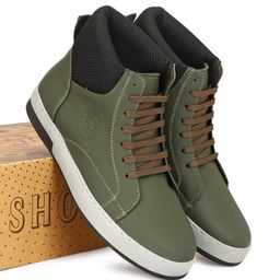 SHOZANIA Men Mid Top Textured Lightweight Leather Sneakers-image-67