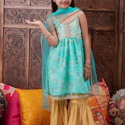 ROJAA Girls Ethnic Motifs Embroidered Gotta Patti Anarkali Kurta & Sharara With Dupatta-picture-23