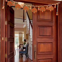 BS AMOR Metallic-Toned & Orange-color Artificial Lotus Flower Hanging Toran-90