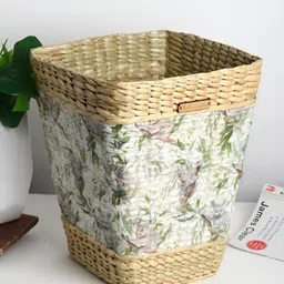 HABERE INDIA White & Beige Printed Sea-Grass Kitchen Open Dustbin-45
