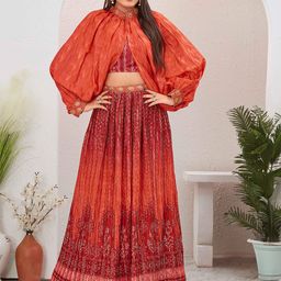 Chandbaali Printed Thread Work Ready To Wear Lehenga & Choli With Detachable Sleeves-image-83