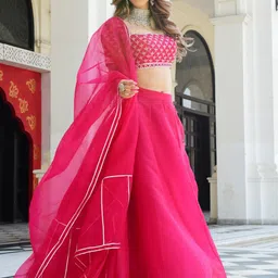 Lavanya The Label Women Pink & Silver-Toned Ready to Wear Lehenga & Blouse With Dupatta-picture-32