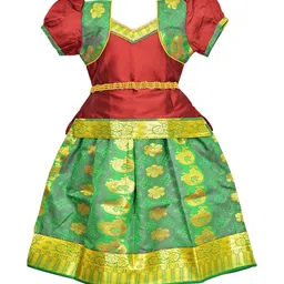 AMIRTHA FASHION Girls Maroon & Green Embellished Ready to Wear Lehenga &-image-46