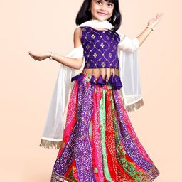 BAESD Girls Bandhani Printed Mirror Work Ready to Wear Lehenga & Blouse With Dupatta-17