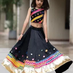 BAESD Girls Embroidered Mirror Work Ready to Wear Lehenga & Blouse-47