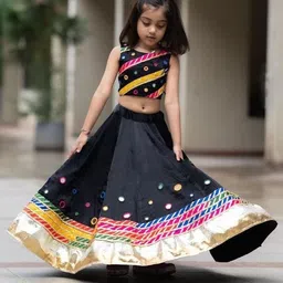 BAESD Girls Embroidered Mirror Work Ready to Wear Lehenga & Choli-19