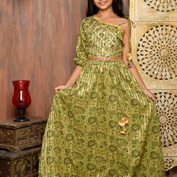 LilPicks Girls Printed Lehenga & One Shoulder Blouse-image-53