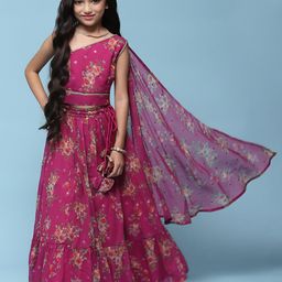 Biba Girls Floral Printed Cotton Ready to Wear Lehenga & Choli With Attached Dupatta-image-98