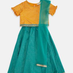 AKKRITI BY PANTALOONS Girls Yellow & Green Printed Sequinned Ready to Wear Lehenga & Blouse With Dupatta-picture-9