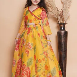 Bitiya by Bhama Girls Printed Gotta Patti Ready to Wear Lehenga With Blouse-image-4