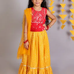 LIL DRAMA Girls Red & Yellow Embellished Ready to Wear Lehenga & Choli Set-picture-41