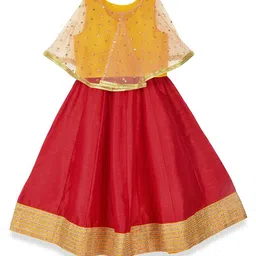 HERE&NOW Girls Red & Mustard Embellished Sequinned Lehenga-picture-20