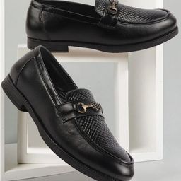 FAUSTO Men Textured Round Toe Lightweight Memory Foam Leather Loafers-16