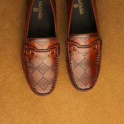 SHOZANIA Men Perforations Leather Square Toe Comfort Insole Loafers-7