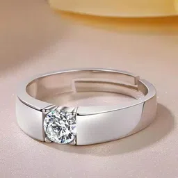 MYKI Men Silver-Plated CZ-Studded Adjustable Finger Ring-42