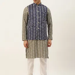 SOJANYA Men Olive Ethnic Motifs Embroidered Thread Work Kurta with Churidar-picture-42